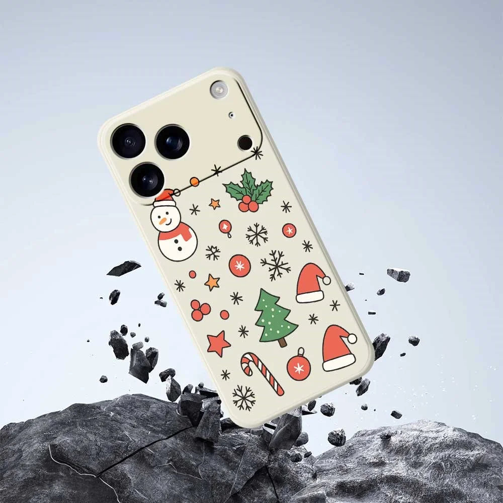 For iPhone 18 Pro / 17 Pro Case Snowman and Santa Hat Pattern Printing Straight Edge TPU Phone Back Cover - Green - 5