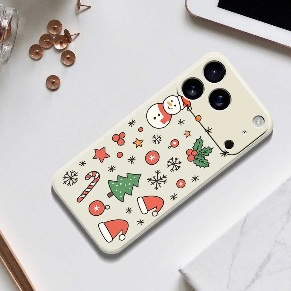 For iPhone 18 Pro / 17 Pro Case Snowman and Santa Hat Pattern Printing Straight Edge TPU Phone Back Cover - Green - 6