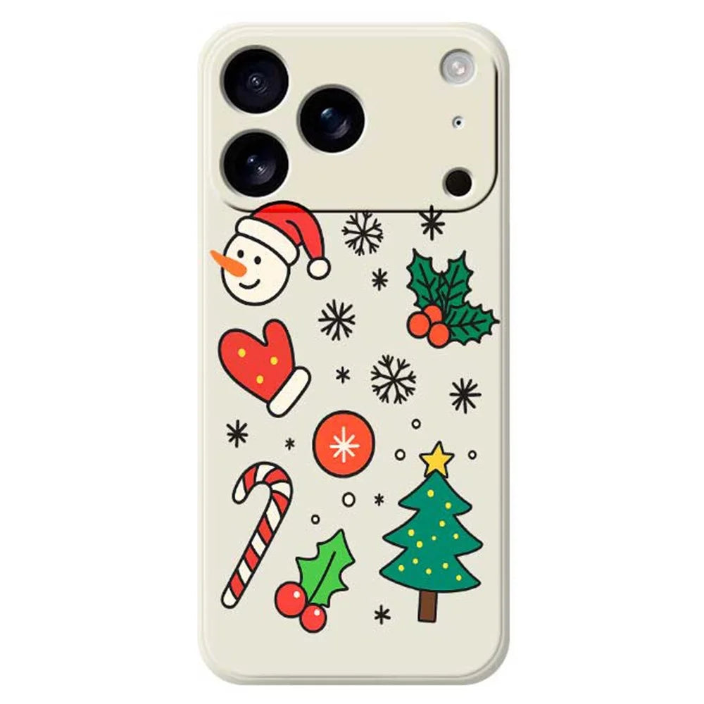For iPhone 18 Pro Max / 17 Pro Max Case Christmas Snowman and Tree Pattern Printing Straight Edge TPU Phone Back Cover - Beige - 1