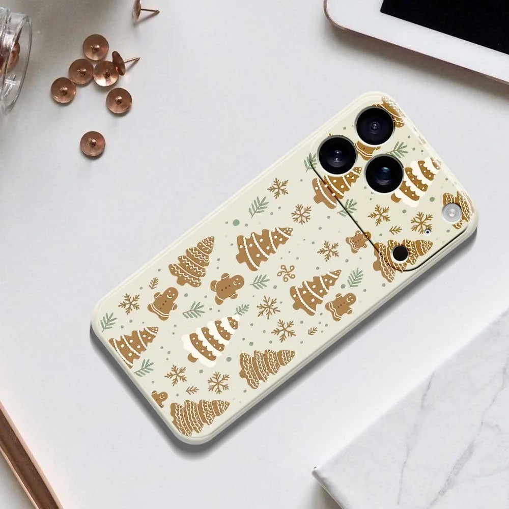 For iPhone 18 Pro / 17 Pro Case Brown Christmas Tree Gingerbread Pattern Printing Straight Edge TPU Phone Back Cover - Green - 6
