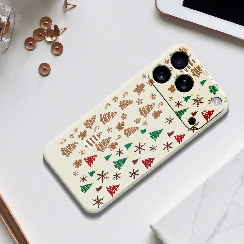 For iPhone 18 Pro / 17 Pro Case Christmas Tree Gingerbread Pattern Printing Straight Edge TPU Phone Back Cover - Beige - 6