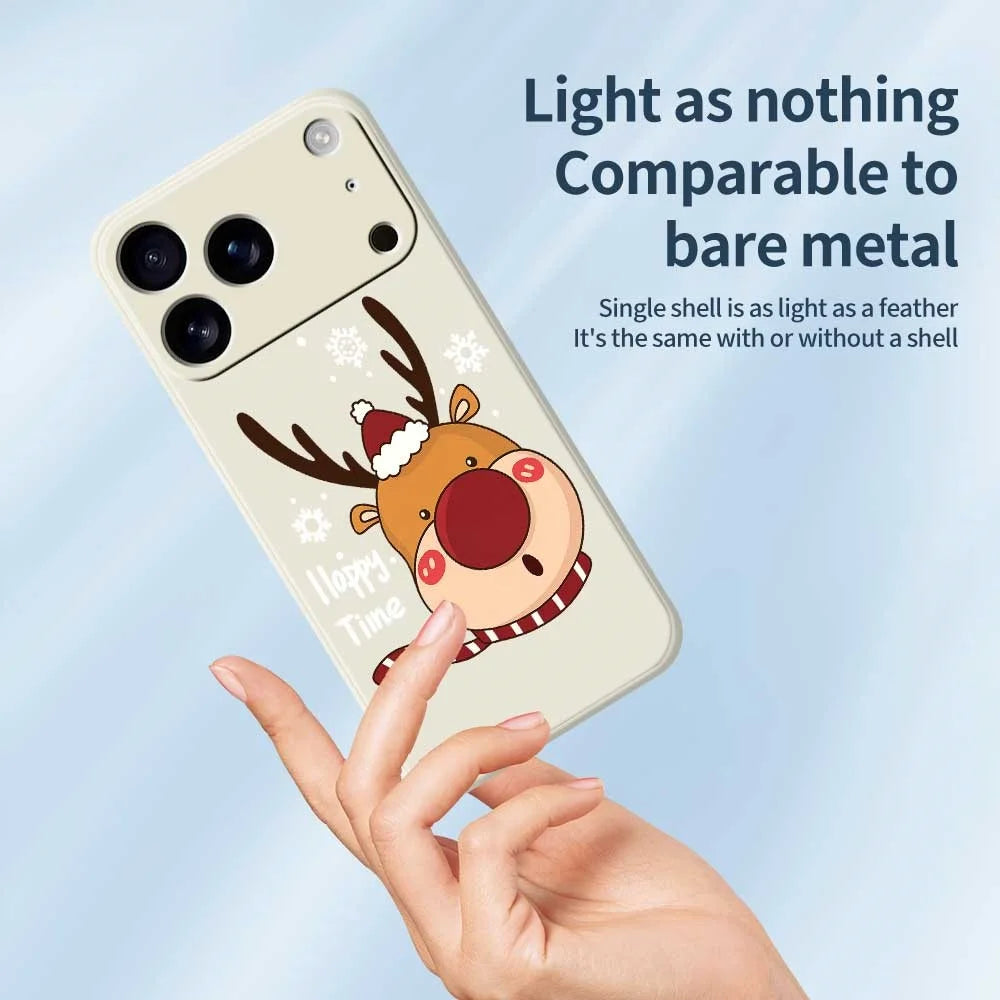 For iPhone 18 Pro / 17 Pro Case Snowflake Deer Head Pattern Printing Straight Edge TPU Phone Back Cover - Beige - 3