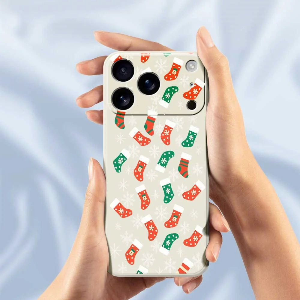 For iPhone 18 Pro Max / 17 Pro Max Case Snowflake Socks Pattern Printing Straight Edge TPU Phone Back Cover - Beige - 4