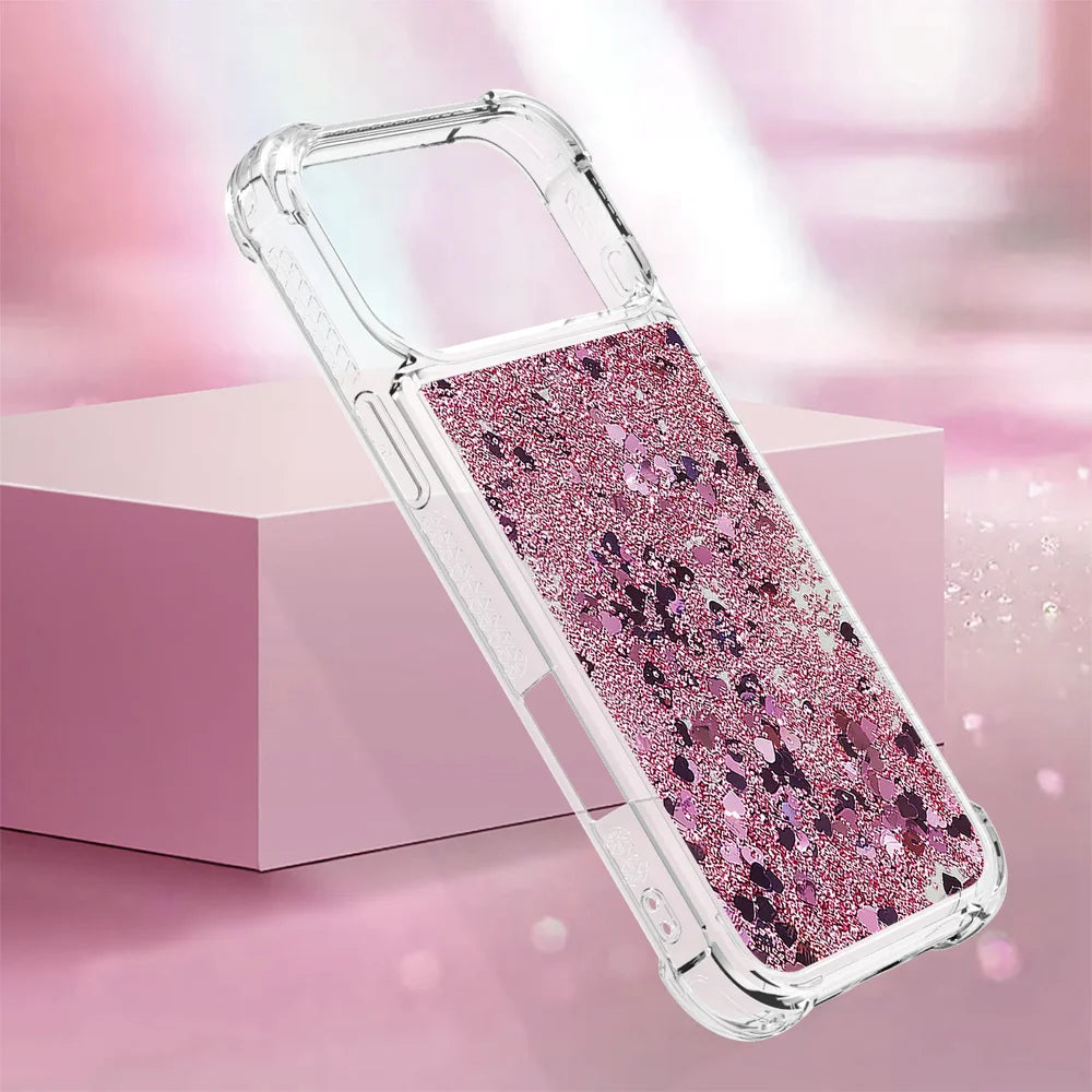 For iPhone 18 Pro / 17 Pro TPU Case Glitter Quicksand Shockproof Phone Back Cover - Rose Gold / Hearts - 6