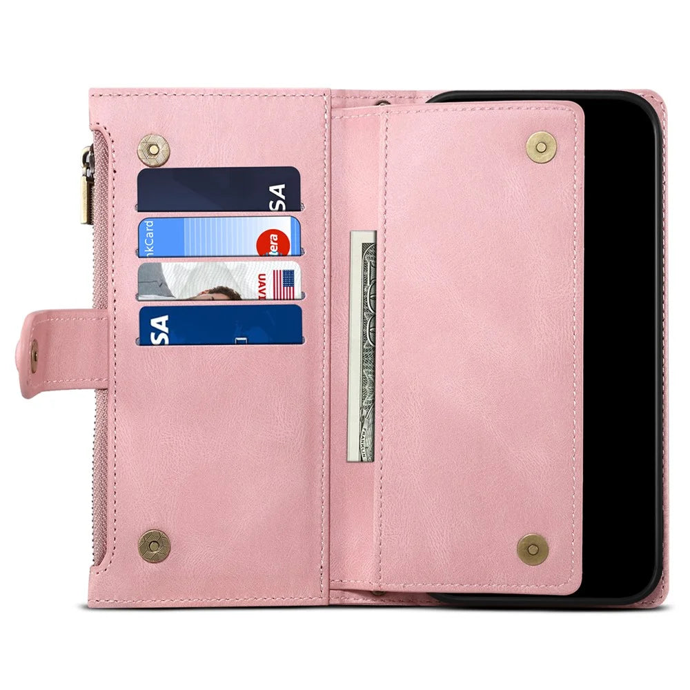 ESEBLE Star Series For iPhone Air Case Zipper Wallet Leather Stand Phone Cover with Wrist Strap - Rose Gold - 4