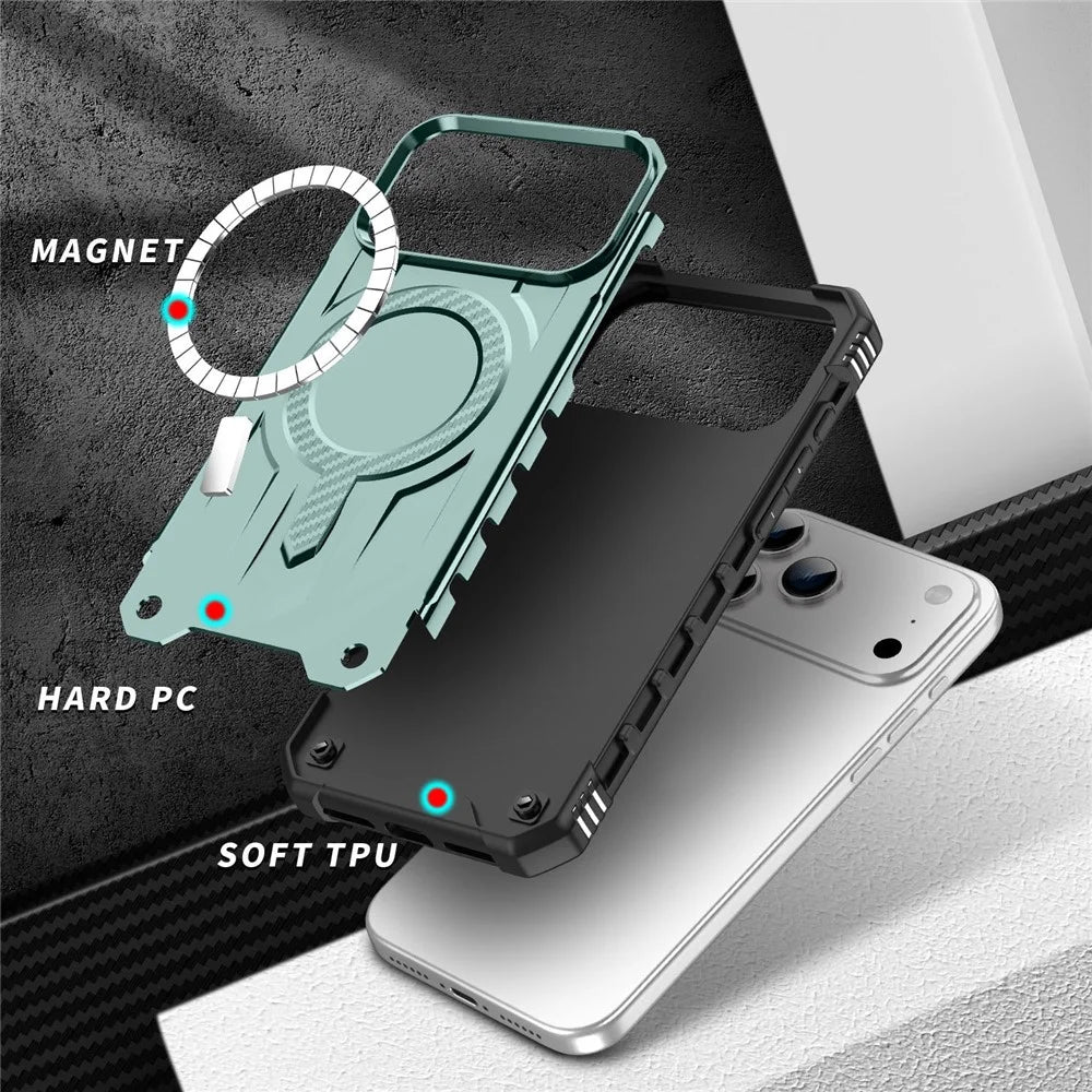 For iPhone 18 Pro / 17 Pro Case Compatible with MagSafe Four Corner Airbags PC + TPU Phone Cover - Blackish Green - 6