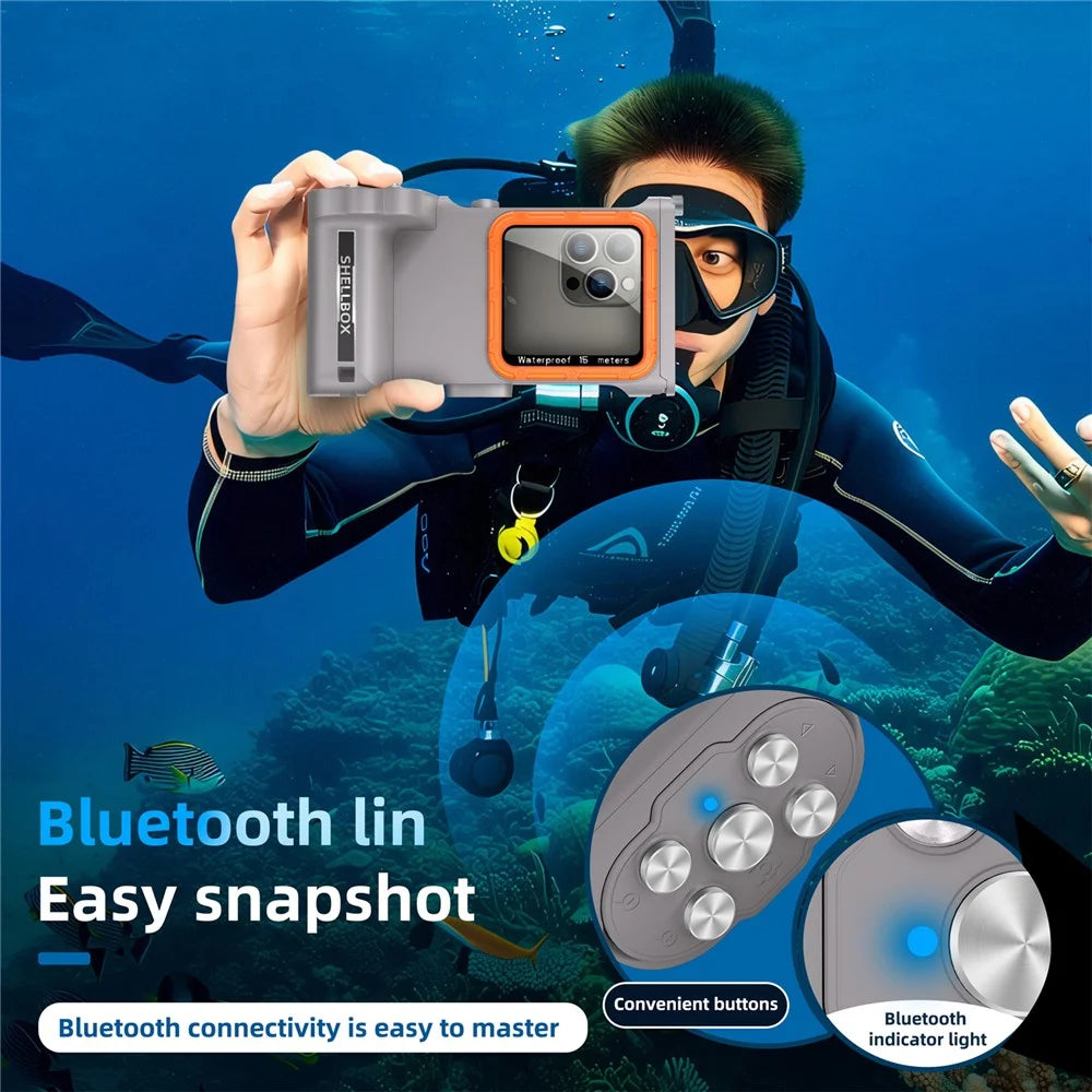 SHELLBOX Pro Gen 3 Waterproof Case for iPhone 16 Pro Max X XR XS Max/Samsung Galaxy S25 Ultra Bluetooth-Compatible 15m Diving Shell - Grey - 3
