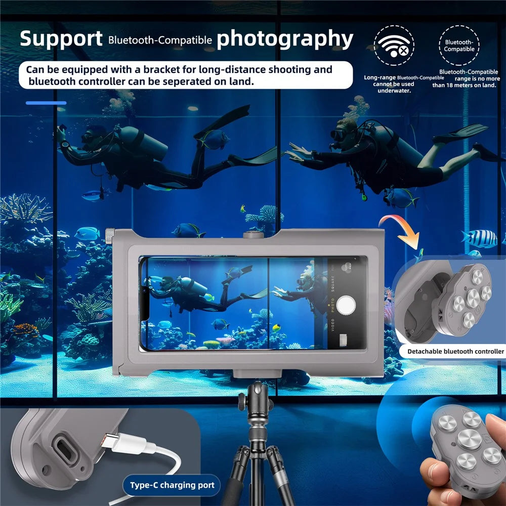SHELLBOX Pro Gen 3 Waterproof Case for iPhone 16 Pro Max X XR XS Max/Samsung Galaxy S25 Ultra Bluetooth-Compatible 15m Diving Shell - Grey - 4