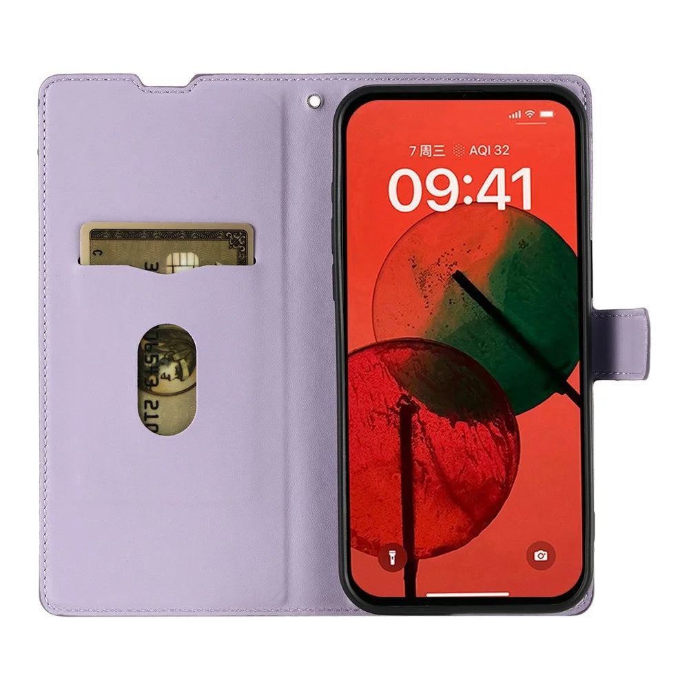 For iPhone 18 Pro Max / 17 Pro Max Case Dots Imprinted PU Leather Flip Phone Cover with Card Slot, Strap - Purple - 2