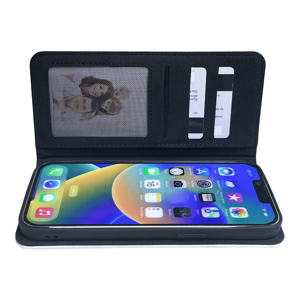 For iPhone 16 Plus Case DIY Blank Heat Transfer Leather Flip Phone Cover Set with Inner TPU Case - 3