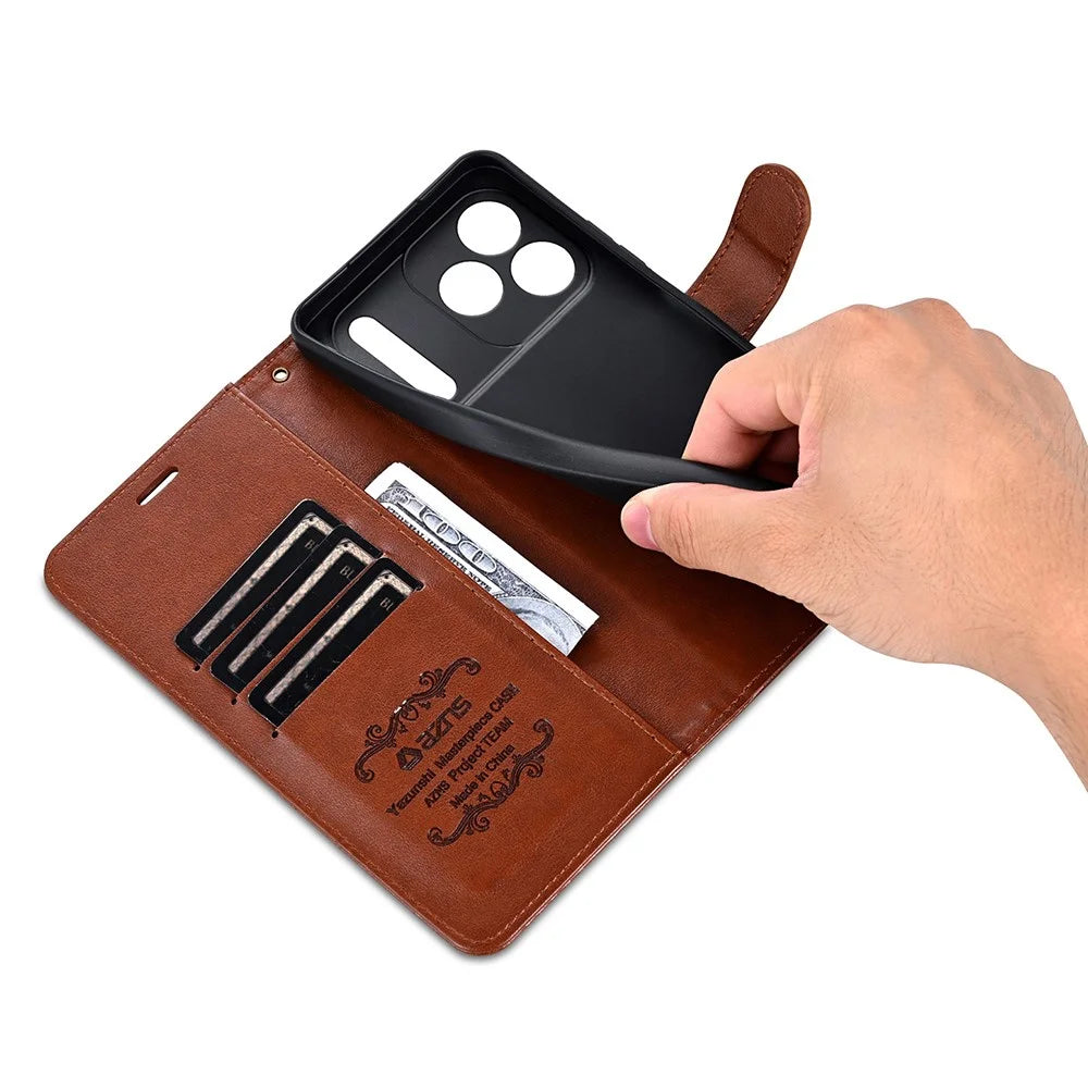 AZNS For iPhone 18 Pro Max / 17 Pro Max Case Anti-Scratch PU Leather Stand Wallet Phone Cover - Brown - 4
