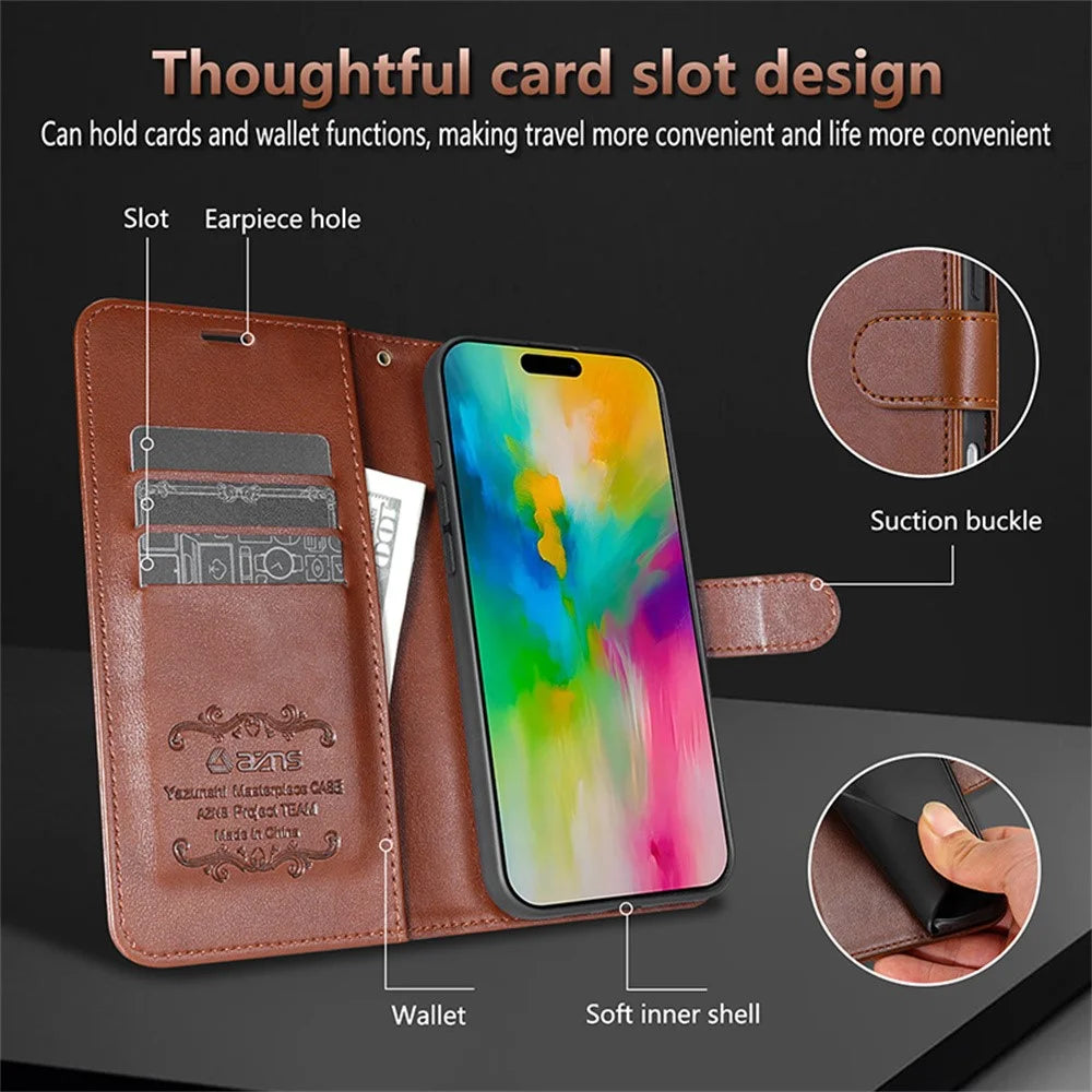 AZNS For iPhone 18 Pro Max / 17 Pro Max Case Anti-Scratch PU Leather Stand Wallet Phone Cover - Brown - 5