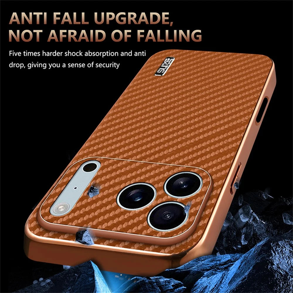 AZNS For iPhone 18 Pro / 17 Pro Case Electroplating Carbon Fiber Texture PU + TPU Phone Cover - Black - 4