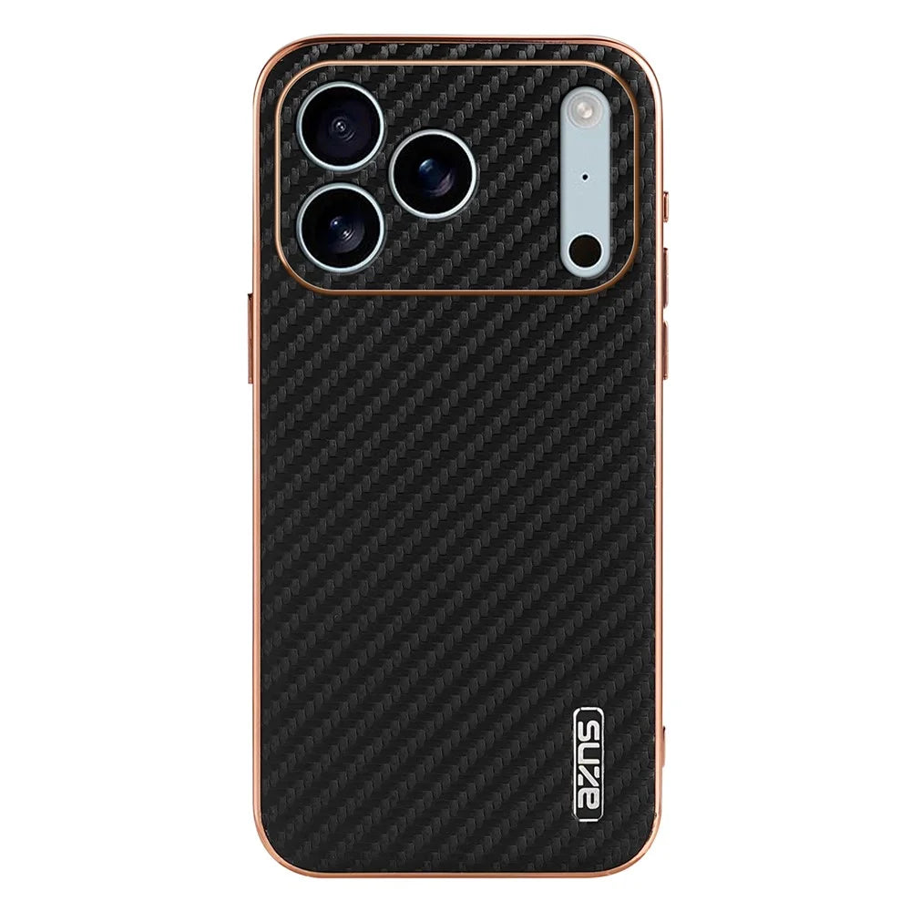 AZNS For iPhone 18 Pro Max / 17 Pro Max Case Electroplating Carbon Fiber Texture PU + TPU Phone Cover - Black - 2