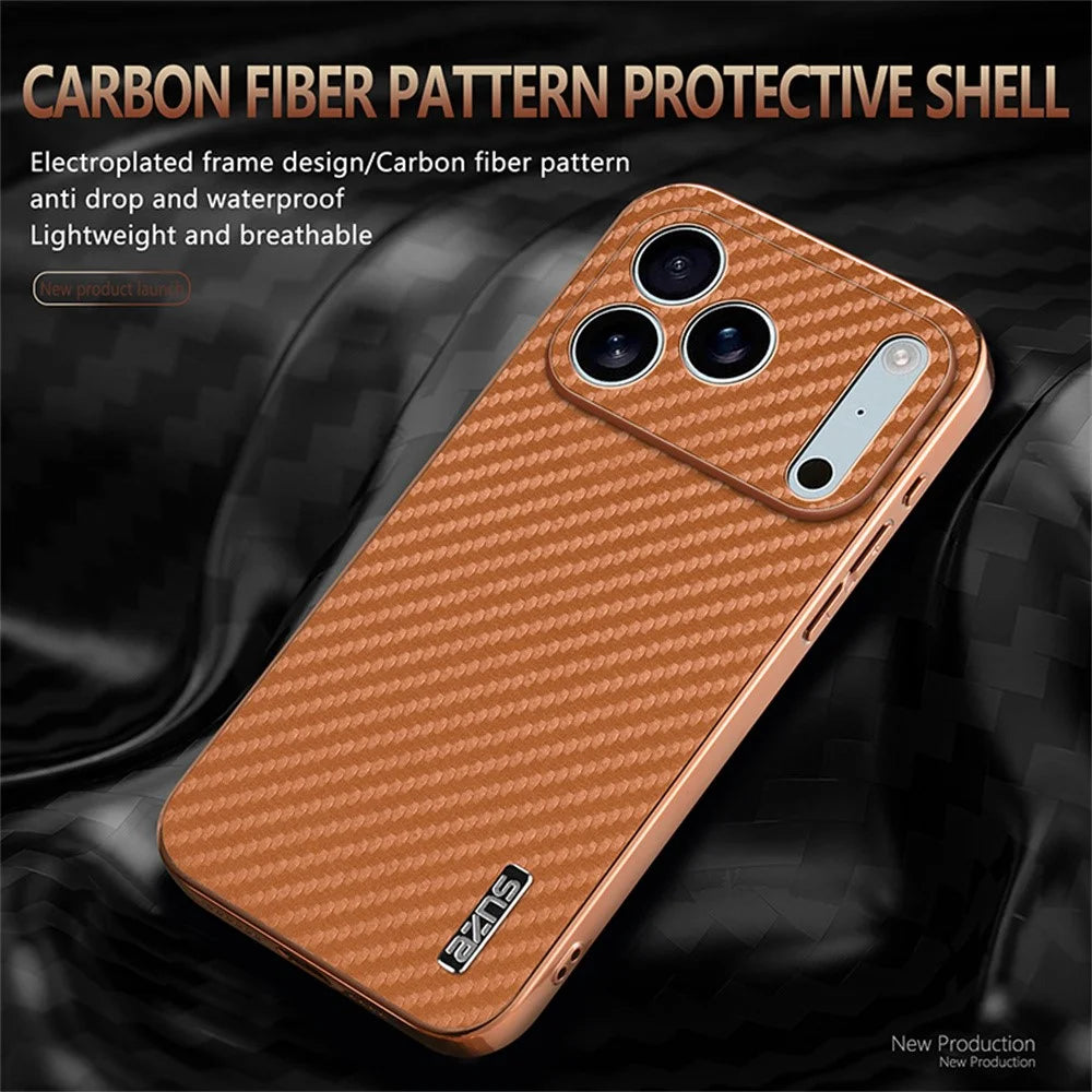 AZNS For iPhone 18 Pro Max / 17 Pro Max Case Electroplating Carbon Fiber Texture PU + TPU Phone Cover - Black - 3