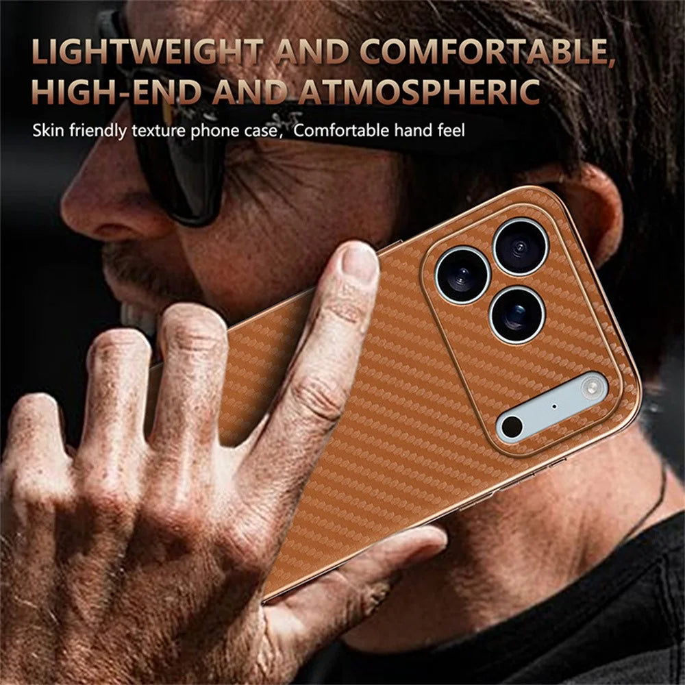 AZNS For iPhone 18 Pro Max / 17 Pro Max Case Electroplating Carbon Fiber Texture PU + TPU Phone Cover - Black - 6