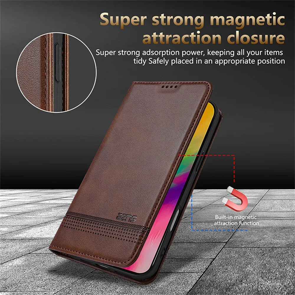 AZNS For iPhone 18 Pro Max / 17 Pro Max Case Cowhide Texture PU Leather Wallet Phone Cover - Coffee - 7