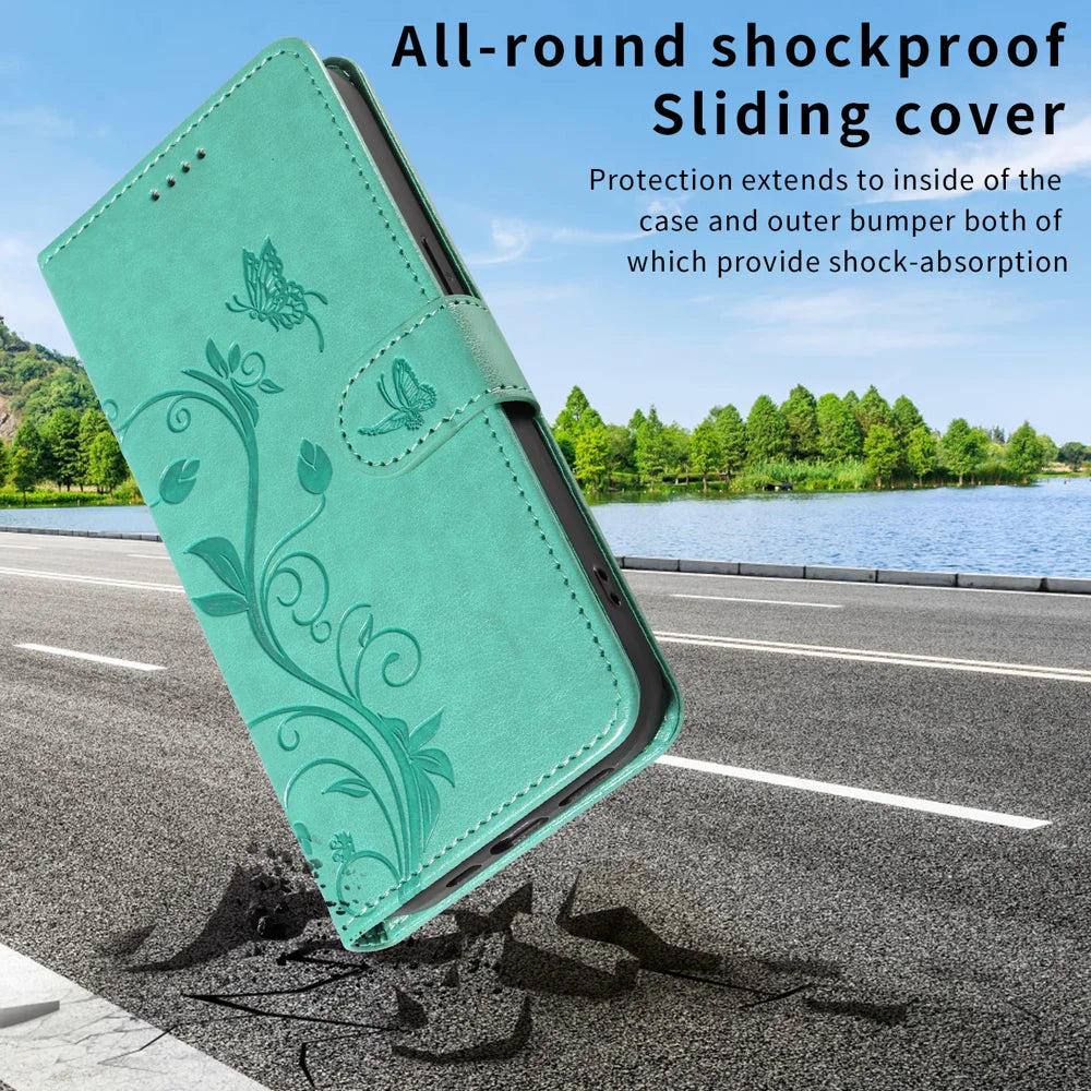 For Samsung Galaxy A18 5G / A17 5G / A26 5G / A16 5G / A16 4G PU Leather Cases Flower Pattern Wallet Stand Phone Cover with Strap - Green - 3