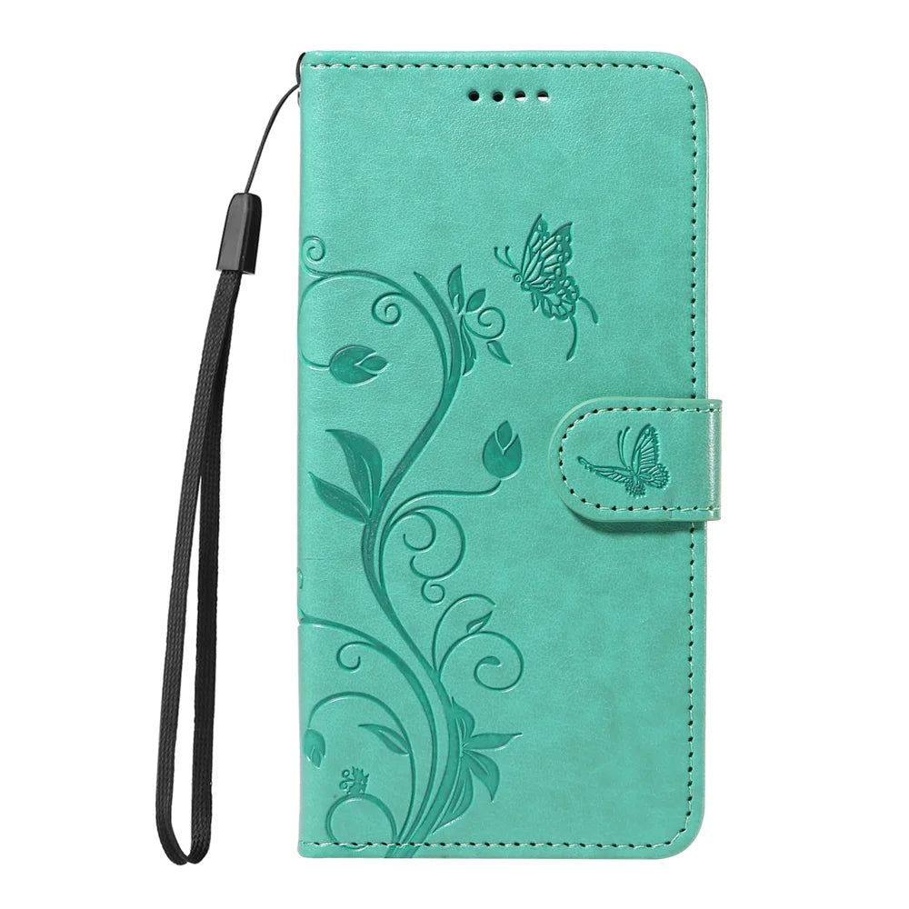 For Samsung Galaxy A18 5G / A17 5G / A26 5G / A16 5G / A16 4G PU Leather Cases Flower Pattern Wallet Stand Phone Cover with Strap - Green - 5