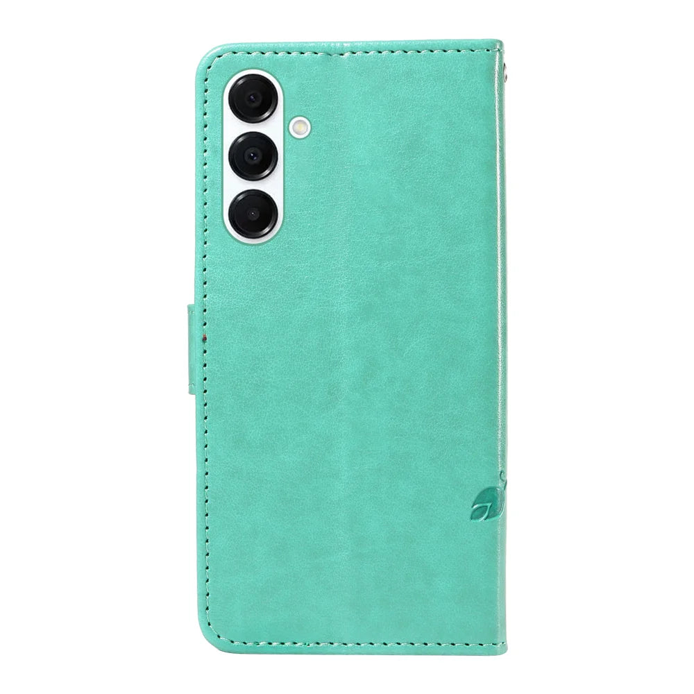 For Samsung Galaxy A18 5G / A17 5G / A26 5G / A16 5G / A16 4G PU Leather Cases Flower Pattern Wallet Stand Phone Cover with Strap - Green - 6