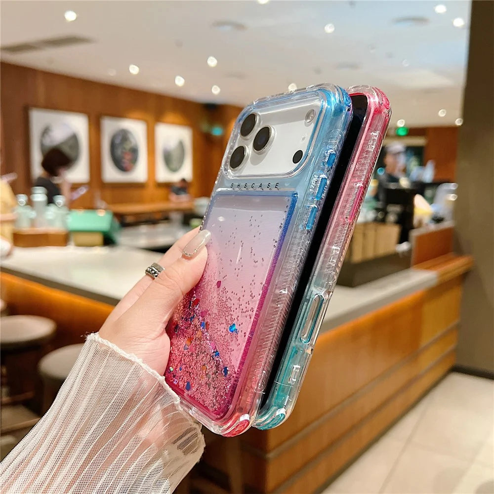 For iPhone 18 Pro Max / 17 Pro Max Case Gradient Quicksand Liquid Flowing Sparkle TPU + PC Back Cover - Pink / Baby Blue - 3