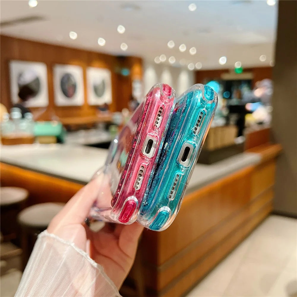 For iPhone 18 Pro Max / 17 Pro Max Case Gradient Quicksand Liquid Flowing Sparkle TPU + PC Back Cover - Pink / Baby Blue - 4