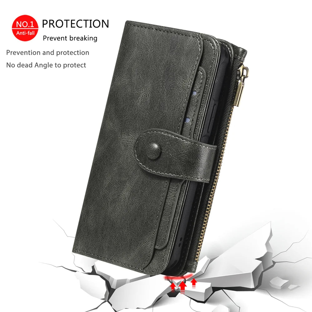 For iPhone 18 Pro Max / 17 Pro Max Phone Case PU Leather Zipper Wallet Detachable Cover - Green - 6