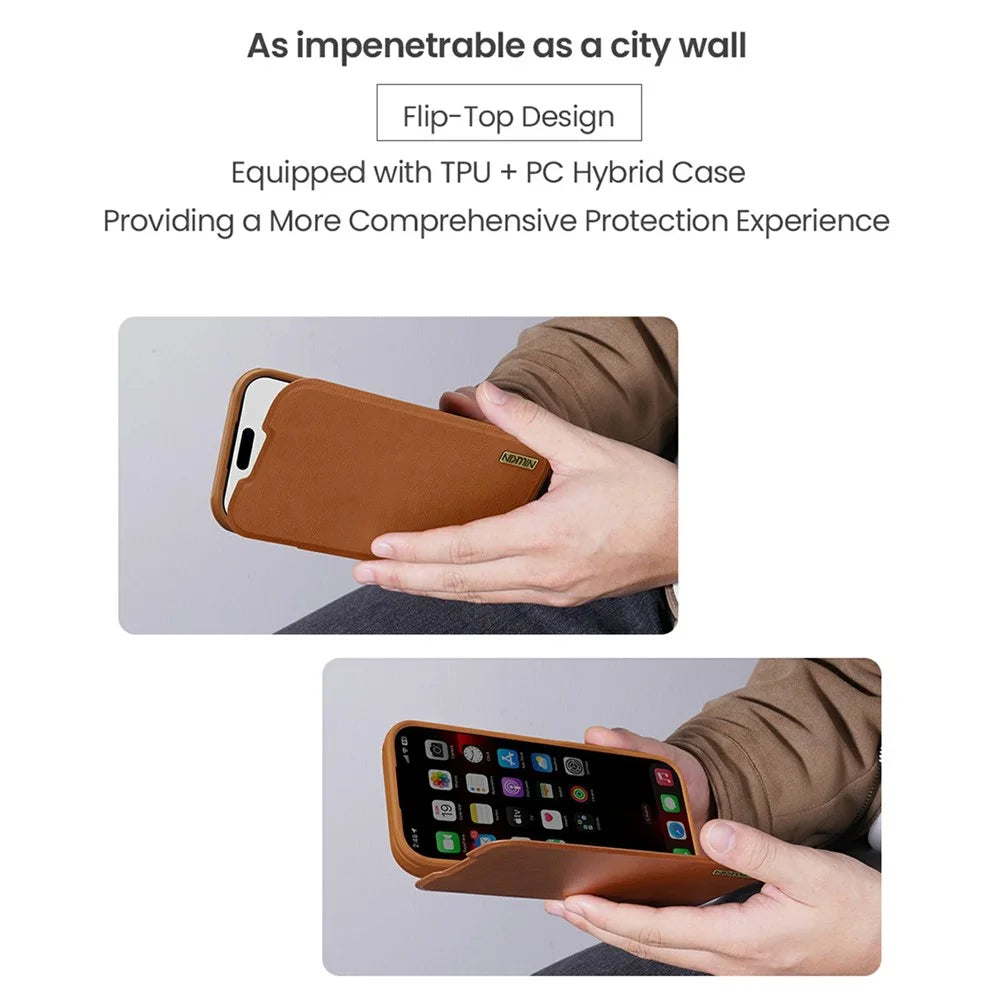 NILLKIN Qin Pro Series for iPhone 18 Pro / 17 Pro Case with Card Slots Leather Phone Cover - Brown - 7