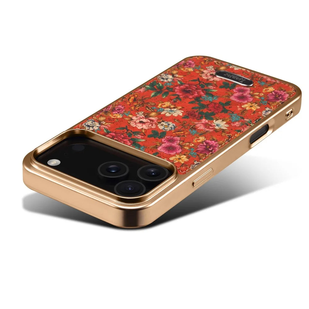 DENIOR A24 For iPhone 17 Pro Max Case Compatible with MagSafe Flower Leather PC TPU Phone Cover with Detachable Back Panel - Peony Red - 4