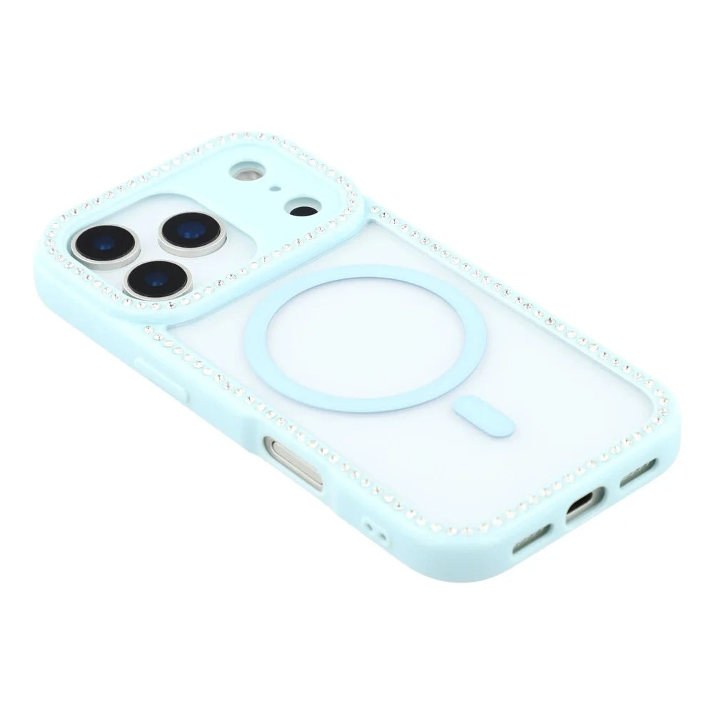For iPhone 18 Pro Max / 17 Pro Max Case Compatible with MagSafe Sparkling Rhinestone Decor TPU + PC Clear Phone Back Cover - Blue - 4