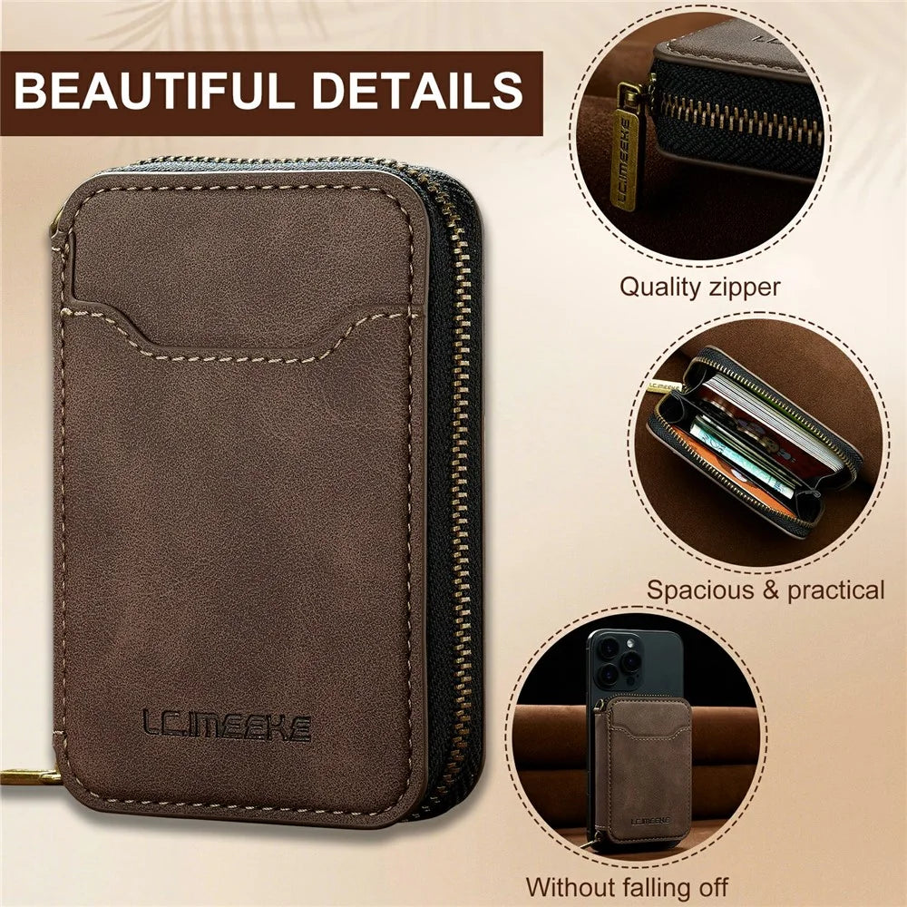 LC.IMEEKE L6 Zipper Wallet Case RFID Blocking Phone Magnetic Card Holder - Coffee - 6