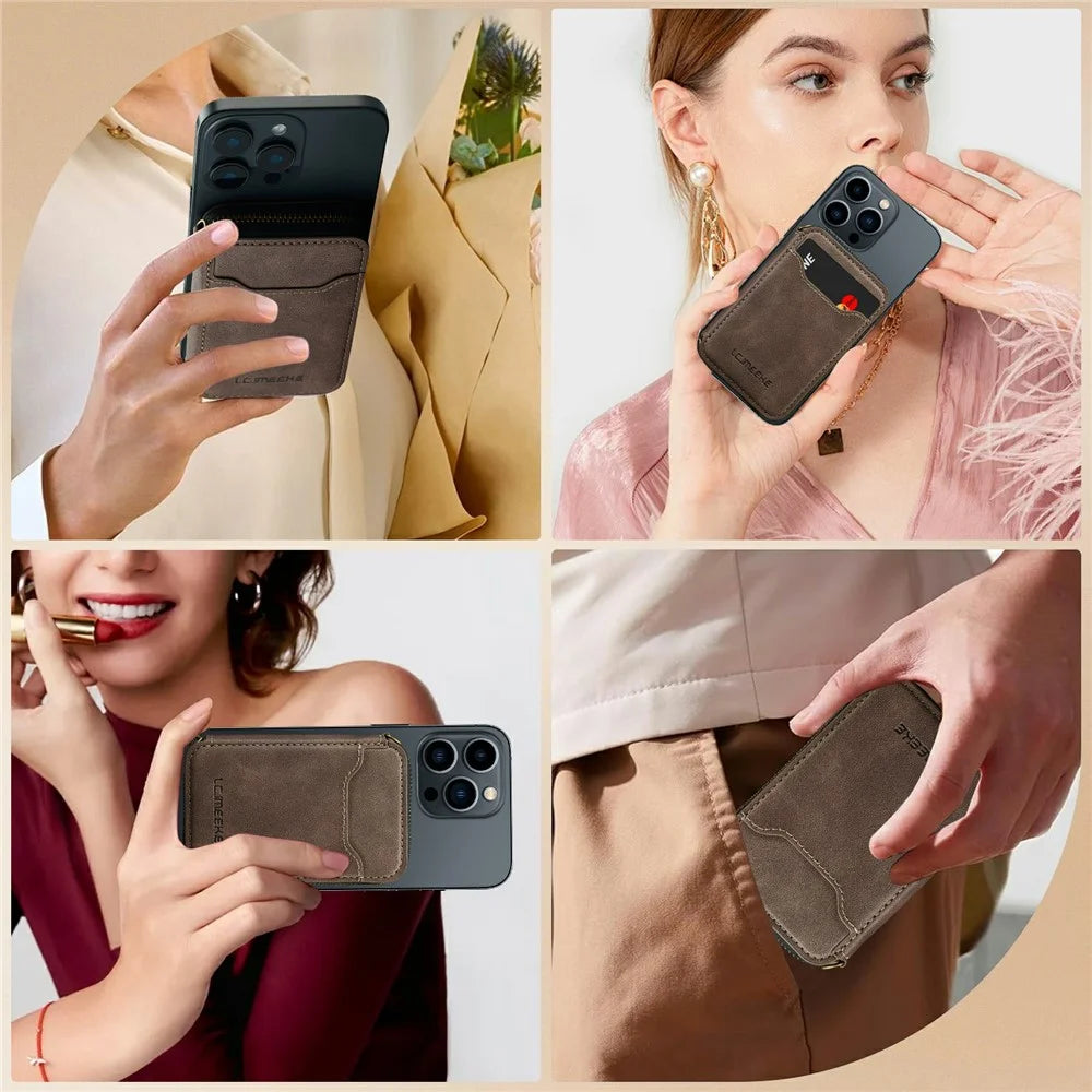 LC.IMEEKE L6 Zipper Wallet Case RFID Blocking Phone Magnetic Card Holder - Coffee - 7