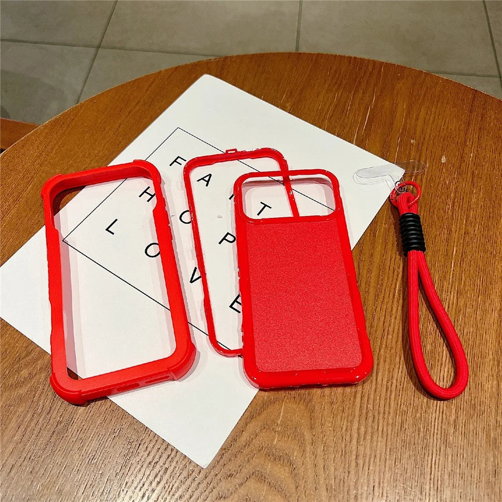 For iPhone 18 Pro / 17 Pro Case 3 in 1 Shockproof PC TPU Matte Phone Back Cover with Wrist Strap - Red - 2