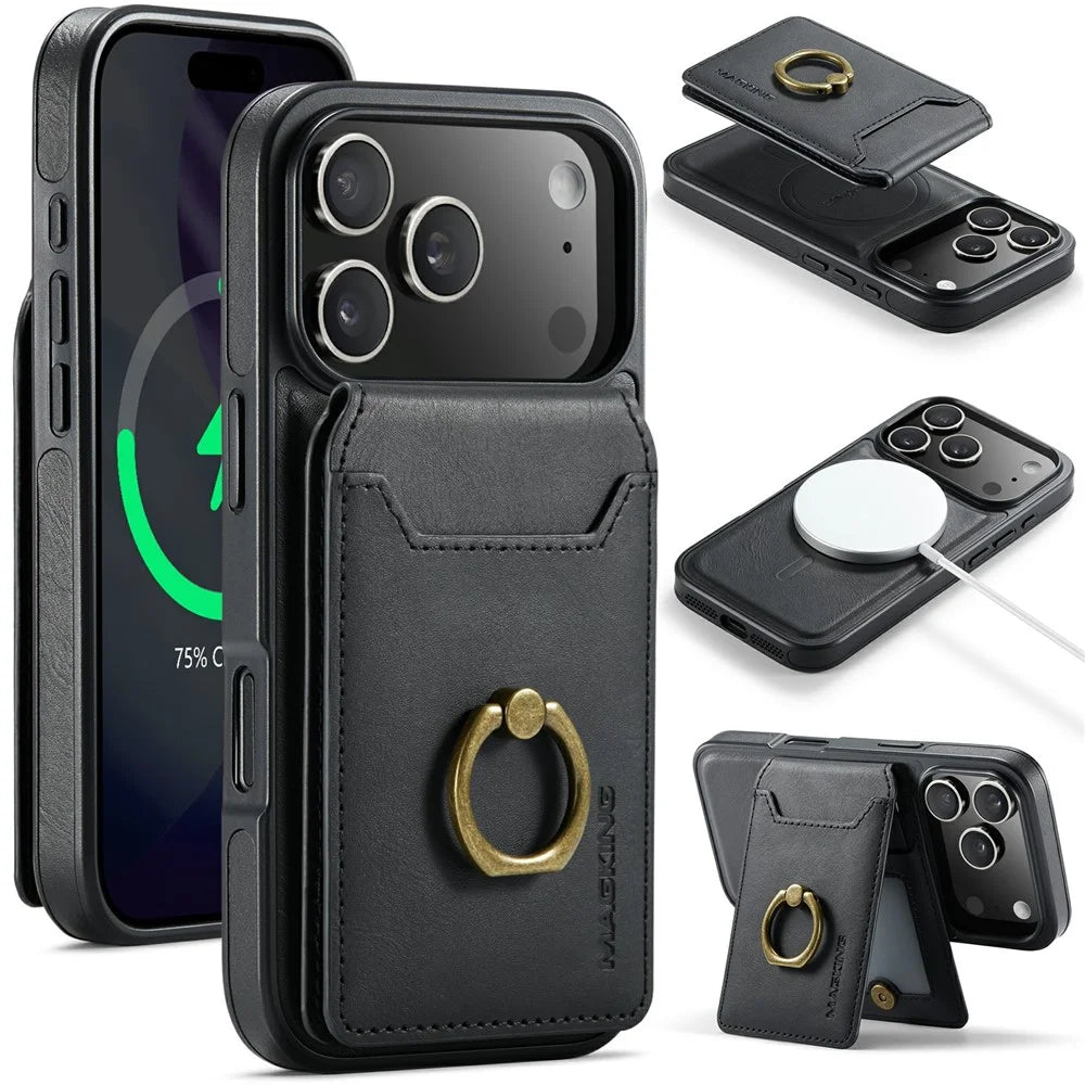 MAGKING K1 Series For iPhone 18 Pro / 17 Pro Magnetic Case PC + TPU + PU Phone Cover with Card Holder - Black - 1