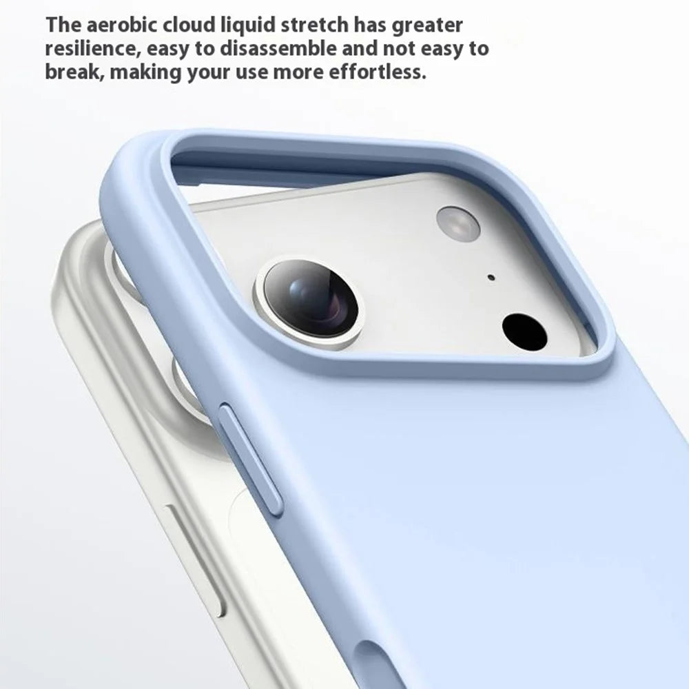 For iPhone 18 Pro / 17 Pro Case Ultra Thin Liquid Silicone + PC Anti-Scratch Phone Cover with Camera Touch Control Button - Glacier Blue - 3