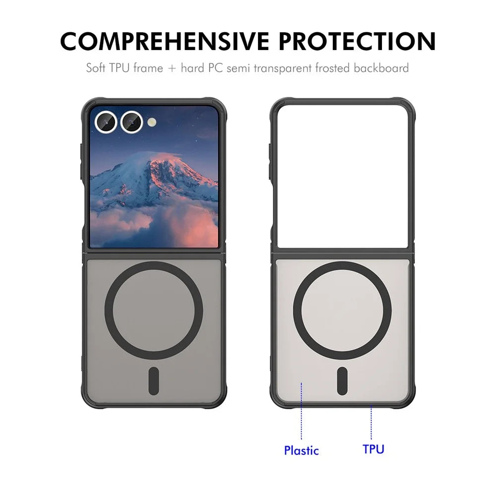 ENKAY HAT-PRINCE For Samsung Galaxy Z Flip7 5G Magnetic Case with 9H Tempered Glass PC TPU Matte Phone Cover - Black - 3