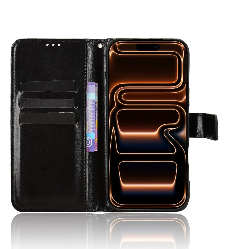 For iPhone 18 Pro / 17 Pro PU Leather Case with Strap Crazy Horse Texture Phone Wallet Cover - Black - 5
