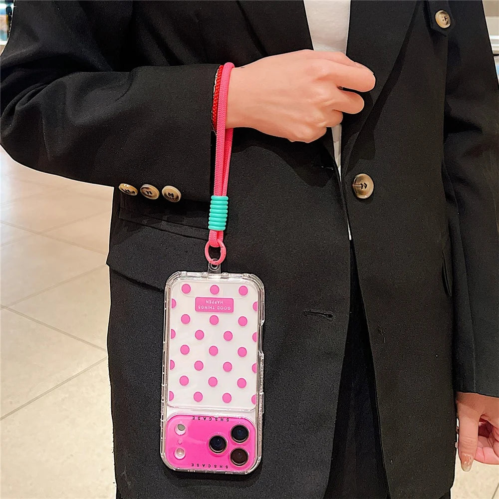 For iPhone 18 Pro / 17 Pro Case Polka Dot Pattern PC + TPU Phone Cover with Lens Film / Strap - Rose - 3