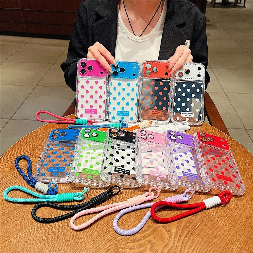For iPhone 18 Pro / 17 Pro Case Polka Dot Pattern PC + TPU Phone Cover with Lens Film / Strap - Rose - 6