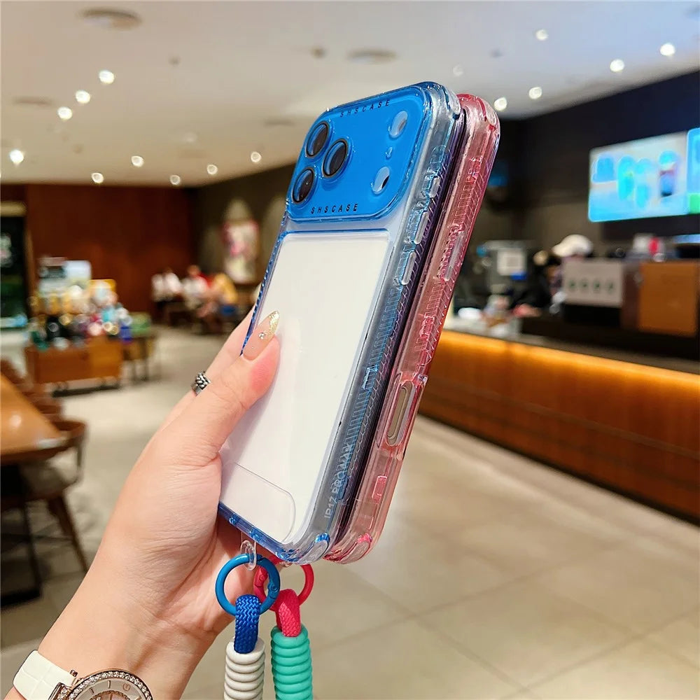 For iPhone 18 Pro / 17 Pro Case Clear Colorful Frame Drop-Proof TPU + PC Phone Back Cover with Lens Film / Strap - Pink - 4