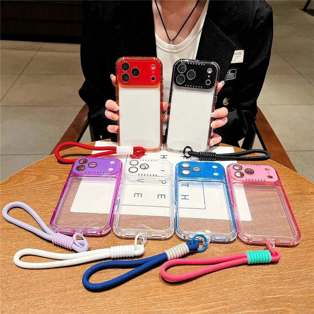 For iPhone 18 Pro / 17 Pro Case Clear Colorful Frame Drop-Proof TPU + PC Phone Back Cover with Lens Film / Strap - Pink - 6