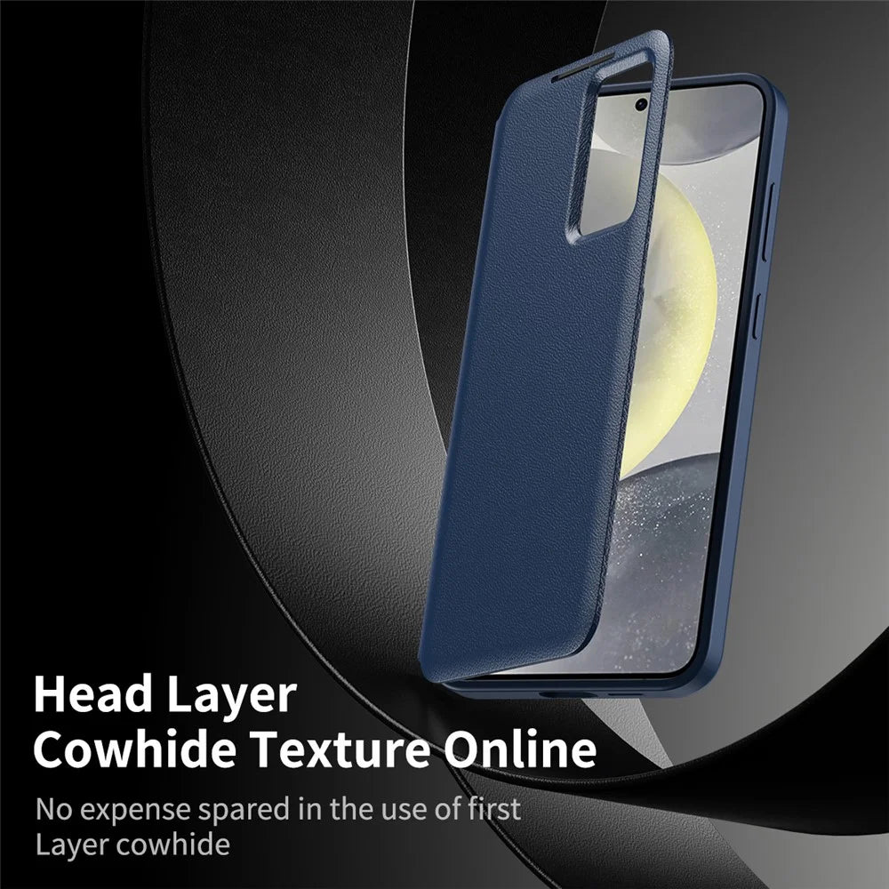 For Samsung Galaxy S25 FE Case with Card Holder Smart View Window Leather Phone Cover - Sapphire - 4