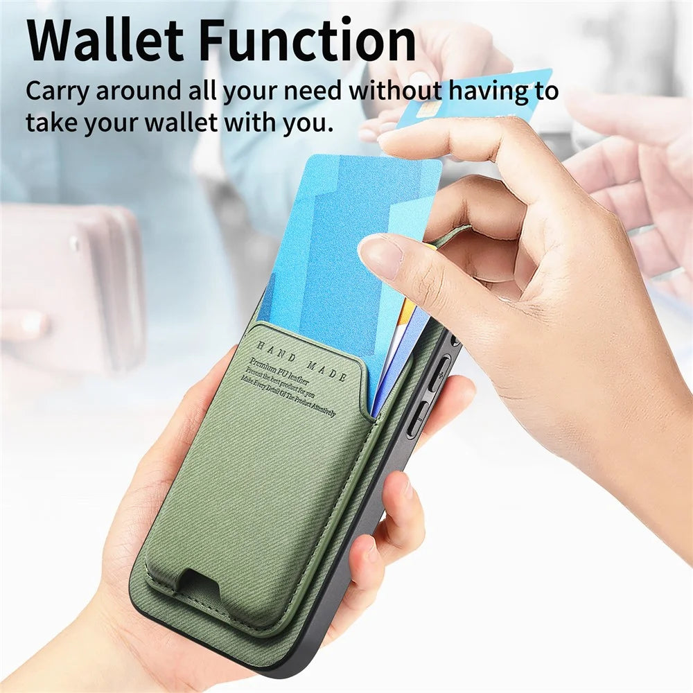 For iPhone 17 Pro Case Cloth Texture Leather + PC + TPU Phone Cover with Card Holder Kickstand - Green - 7