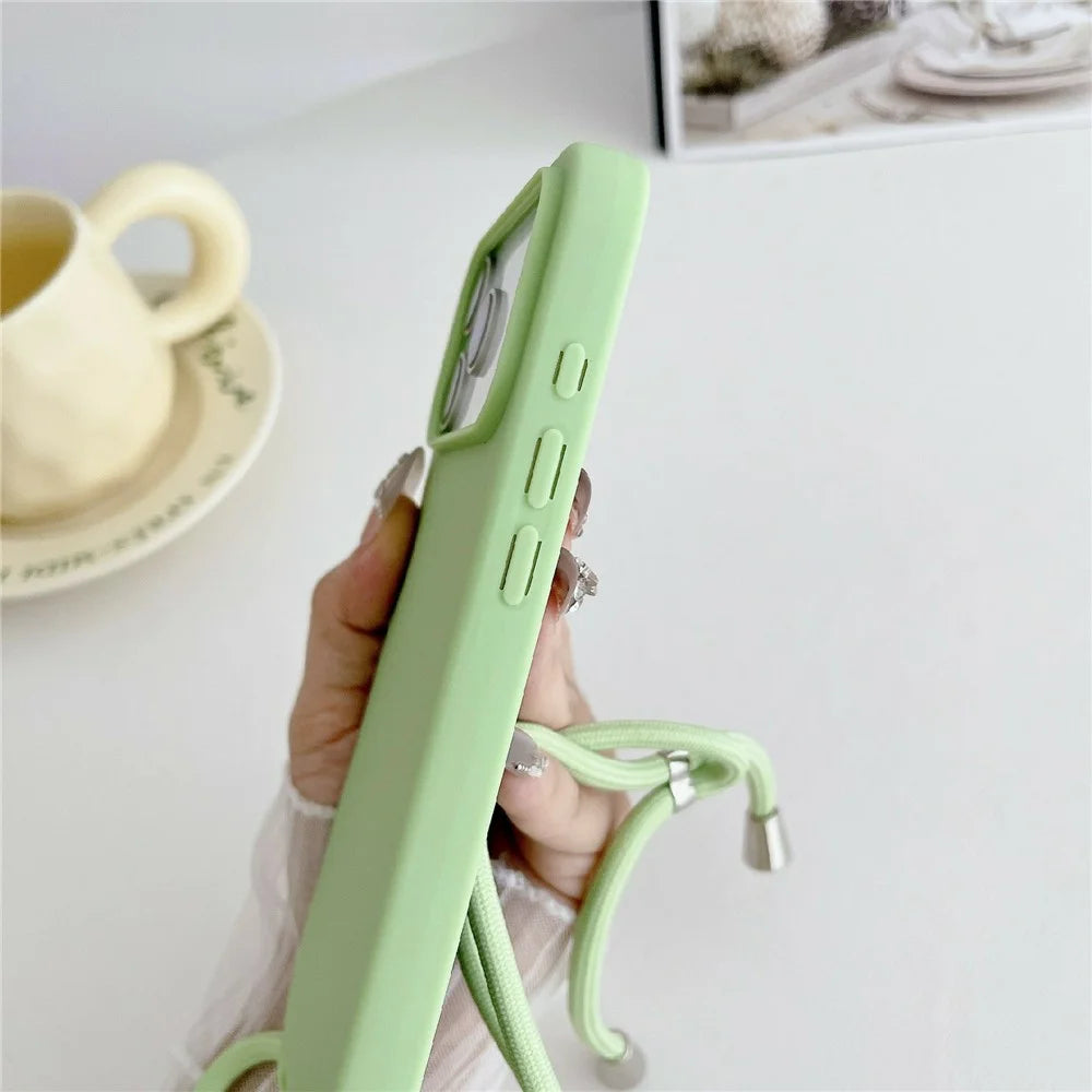For iPhone 18 Pro Max / 17 Pro Max Case Liquid Silicone Protective Phone Cover with Crossbody Lanyard - Light Green - 4