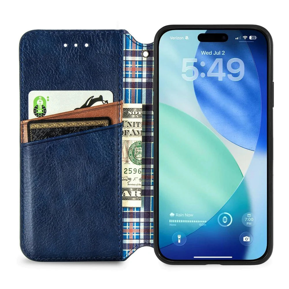 For iPhone 18 Pro Max / 17 Pro Max Case Rhombus Imprint PU Leather Wallet Phone Cover - Blue - 2
