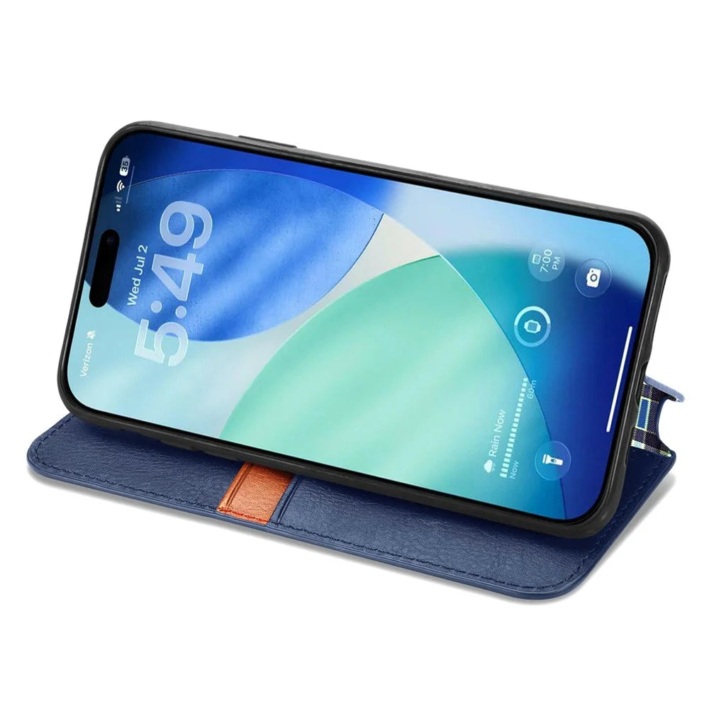For iPhone 18 Pro Max / 17 Pro Max Case Rhombus Imprint PU Leather Wallet Phone Cover - Blue - 3