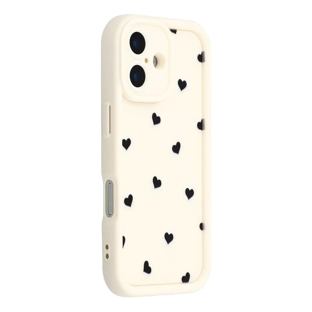 For iPhone 16 Case Heart Pattern TPU Phone Cover with Stepped Edge - White - 1