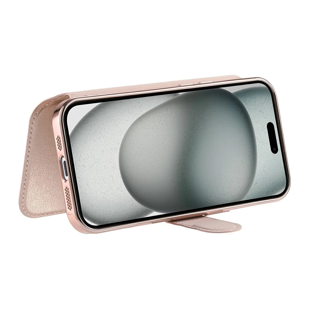 For iPhone 18 Pro / 17 Pro Case Compatible with MagSafe Detachable Leather Phone Cover with Lens Film - Rose Gold - 3