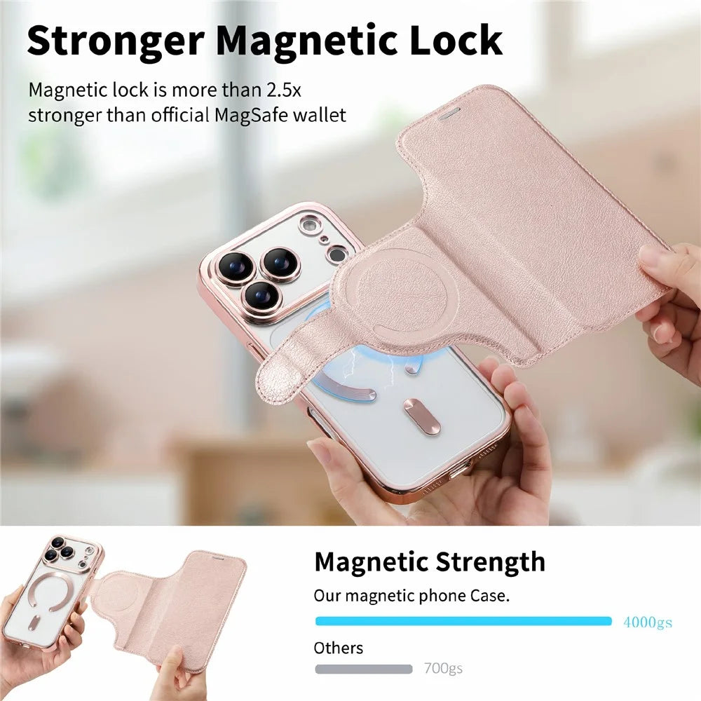For iPhone 18 Pro / 17 Pro Case Compatible with MagSafe Detachable Leather Phone Cover with Lens Film - Rose Gold - 7