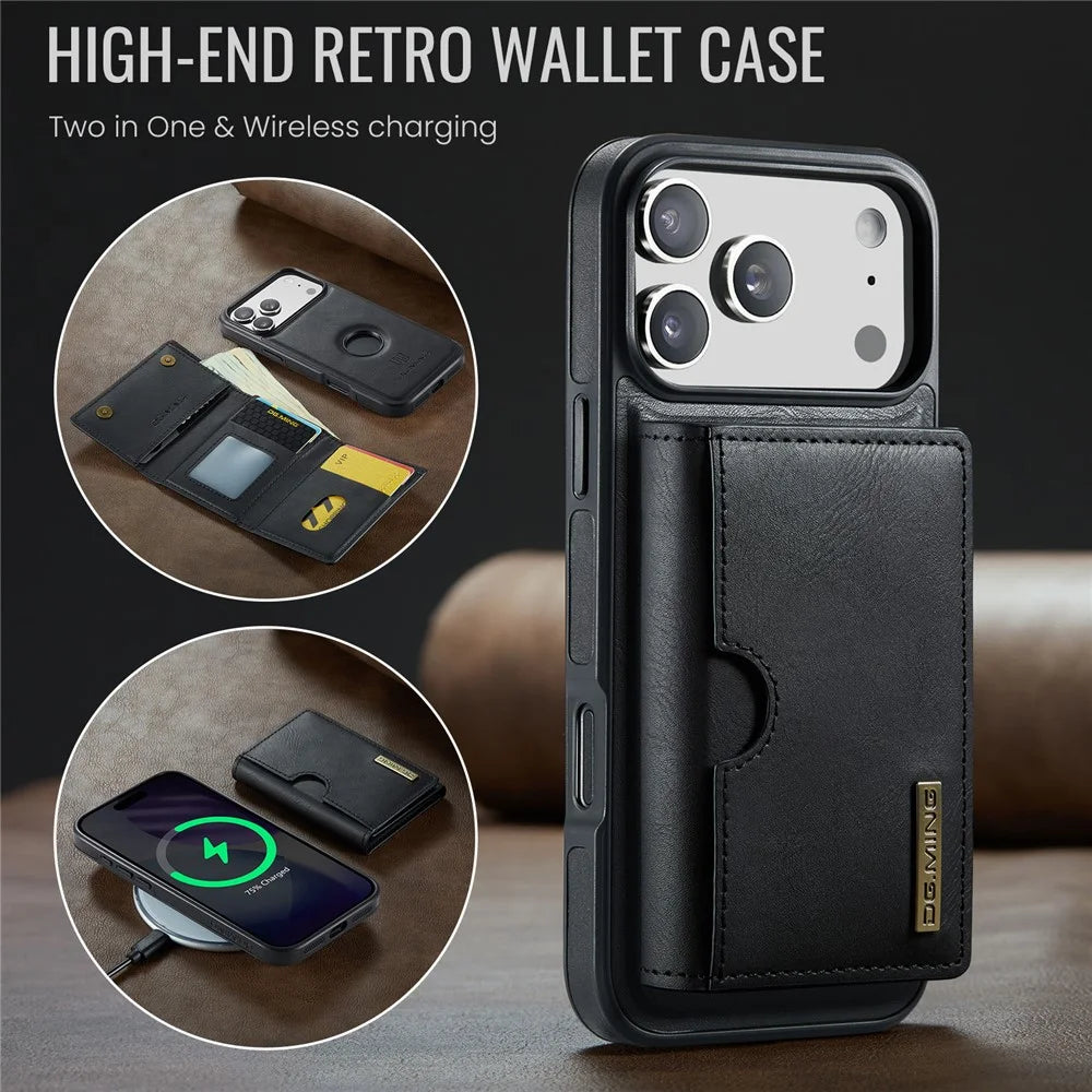 DG.MING M6 Series For iPhone 18 Pro Max / 17 Pro Max Case Magnetic Wallet PU + PC + TPU Phone Cover - Black - 7